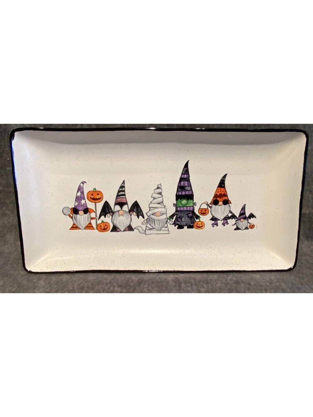 Cobwebs & Cauldrons 12.5”L x 6.25”W Charming Halloween Gnome Serving Platter